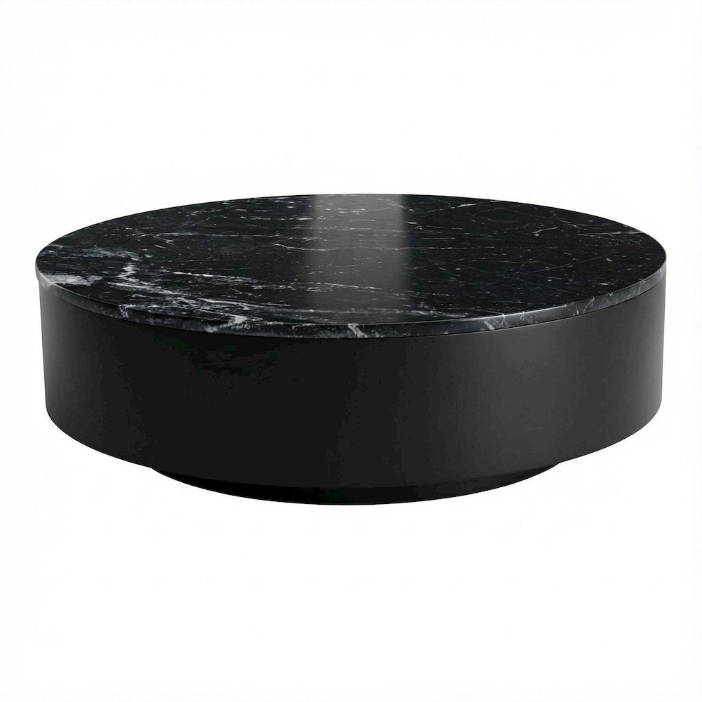 Top Black Marble Coffee Table with MDF Base, Stone Frame, Weight Capacity 30 lbs