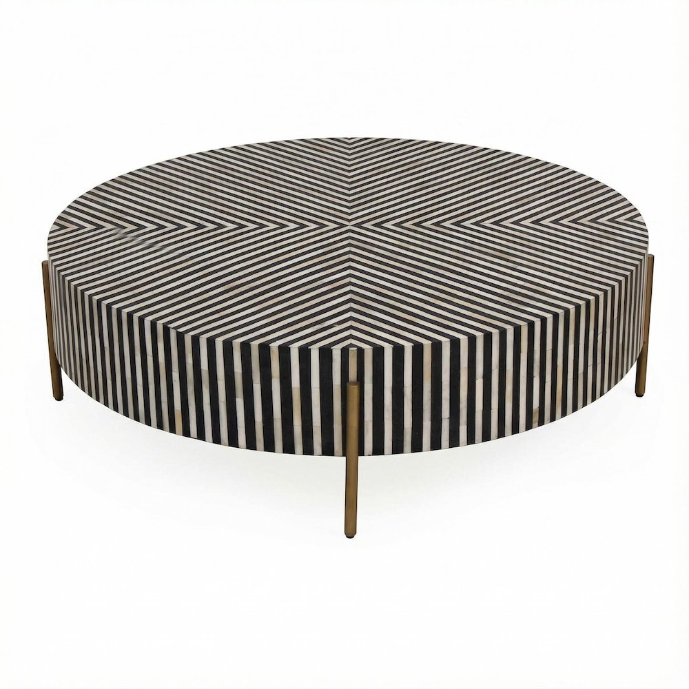 Multicolor Coffee Table with Camel Bone Resin Top and Iron Legs Art Deco Design