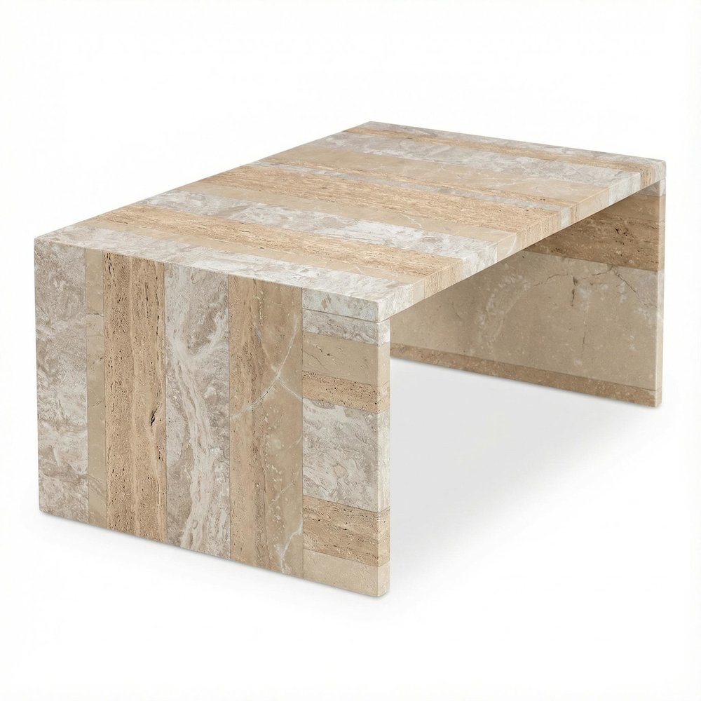 Multicolor Marble Coffee Table with Semi-Gloss Stone Top and Modern Design