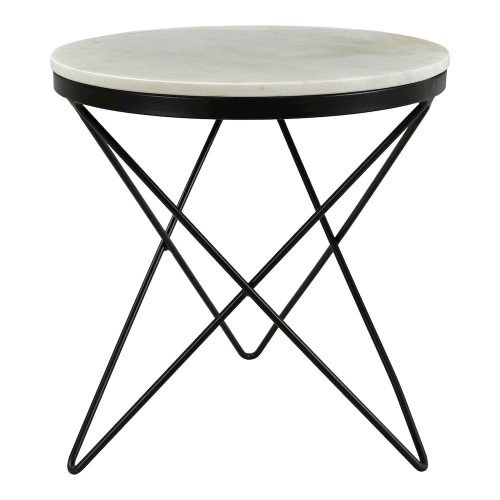 Round Marble Top Side Table with Sleek Black Iron Legs Marble Accent Table