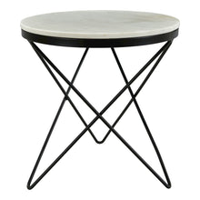 Round Marble Top Side Table with Sleek Black Iron Legs Marble Accent Table