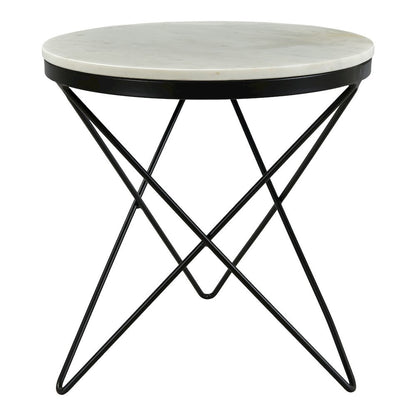 Round Marble Top Side Table with Sleek Black Iron Legs Marble Accent Table
