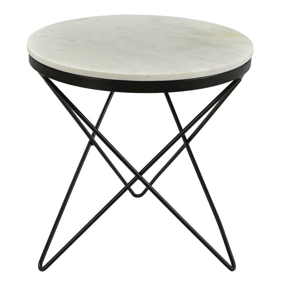 Round Marble Top Side Table with Sleek Black Iron Legs Marble Accent Table