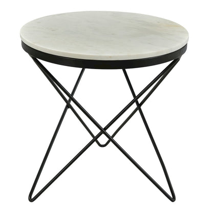 Round Marble Top Side Table with Sleek Black Iron Legs Marble Accent Table