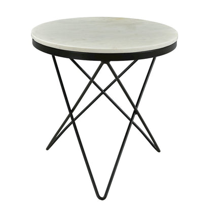 Round Marble Top Side Table with Sleek Black Iron Legs Marble Accent Table