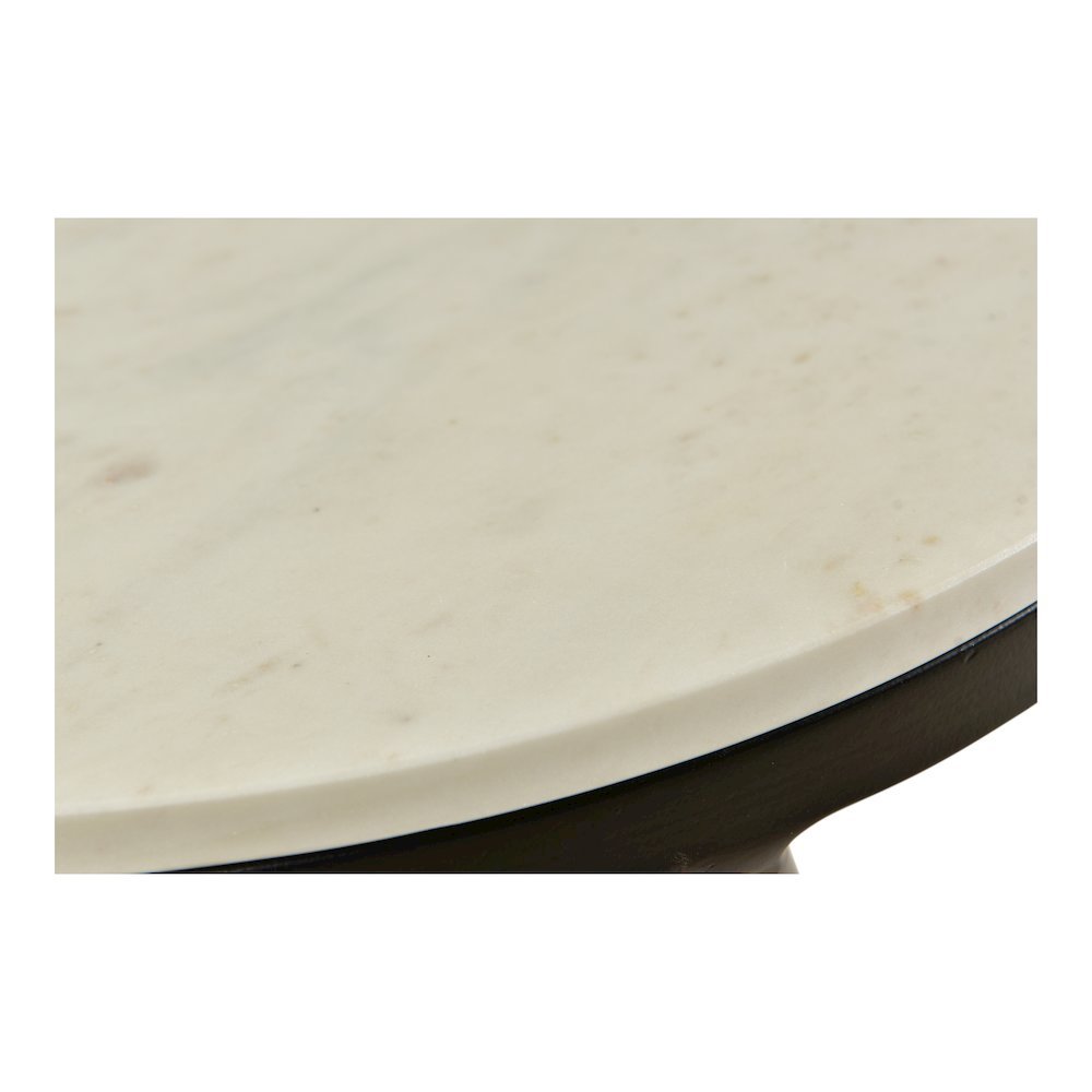 Round Marble Top Side Table with Sleek Black Iron Legs Marble Accent Table