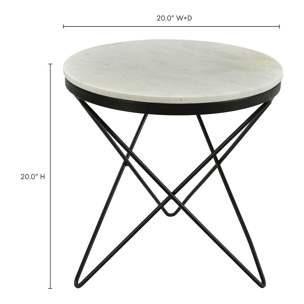Round Marble Top Side Table with Sleek Black Iron Legs Marble Accent Table