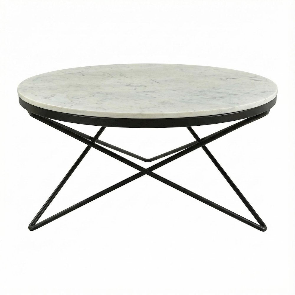 Black Marble Top Coffee Table with Metal Frame and Contemporary Design