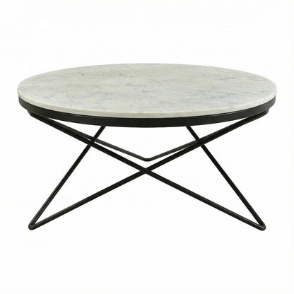 Black Marble Top Coffee Table with Metal Frame and Contemporary Design