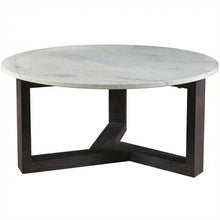Gray Marble Coffee Table with Solid Acacia Base and Scandinavian Wood Legs