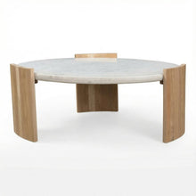 White Marble Coffee Table with Solid Oak Legs and Art Deco Style