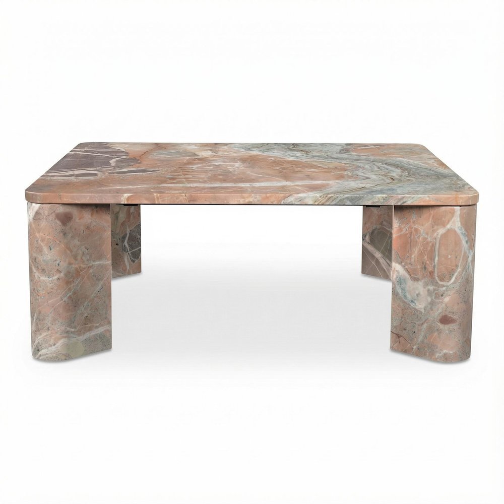 Orange Lavante Marble Coffee Table with Metal Frame and Semi-Gloss Finish
