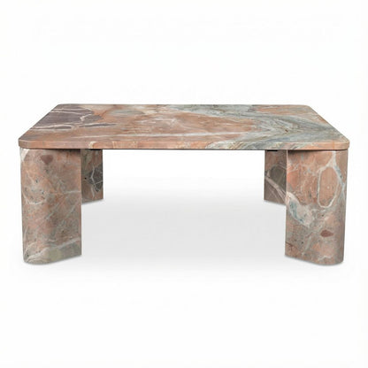 Orange Lavante Marble Coffee Table with Metal Frame and Semi-Gloss Finish