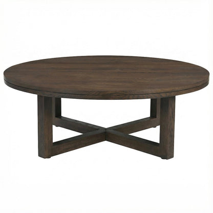 Brown Oak Wood Coffee Table with Metal Frame and Stain-Repellent Matte Finish