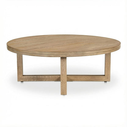 Brown Oak Wood Coffee Table with Metal Frame and Matte Wood-Tone Finish
