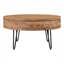 Brown Solid Acacia Coffee Table with Lift-Top Storage and Iron Legs