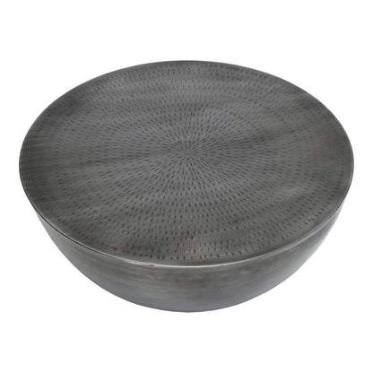 Round Drum Iron Coffee Table with Unique Design and Antique Zinc Finish