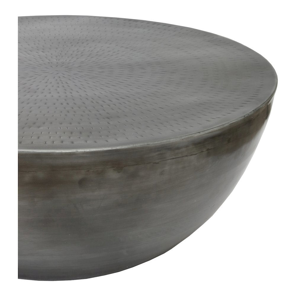 Round Drum Iron Coffee Table with Unique Design and Antique Zinc Finish