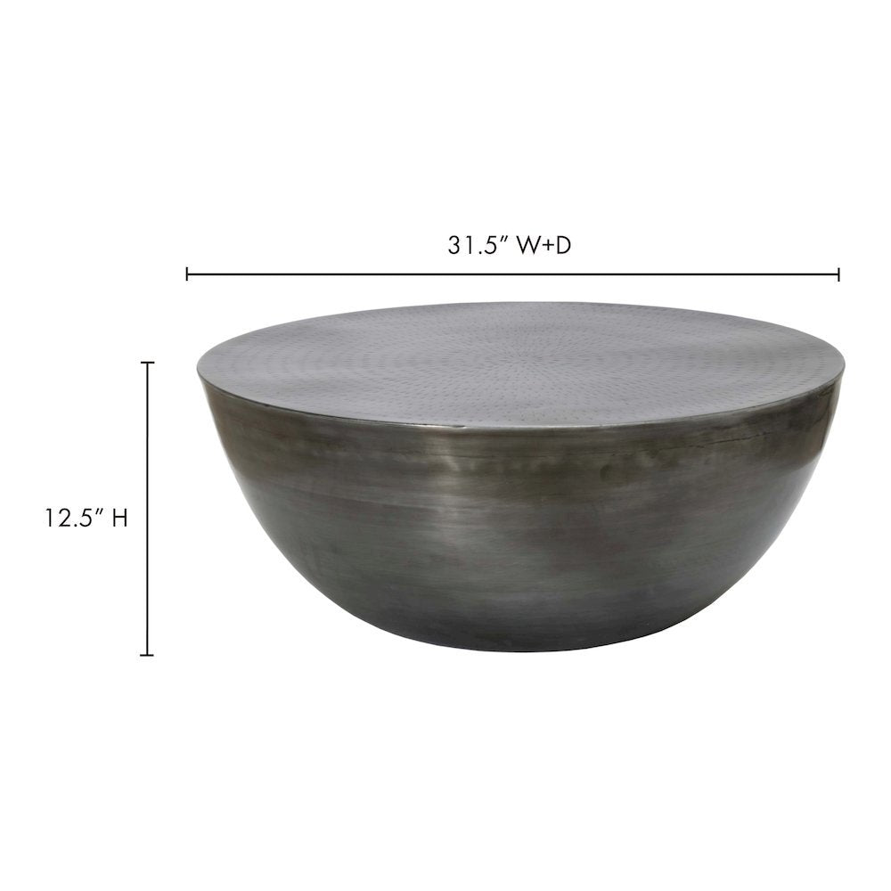 Round Drum Iron Coffee Table with Unique Design and Antique Zinc Finish