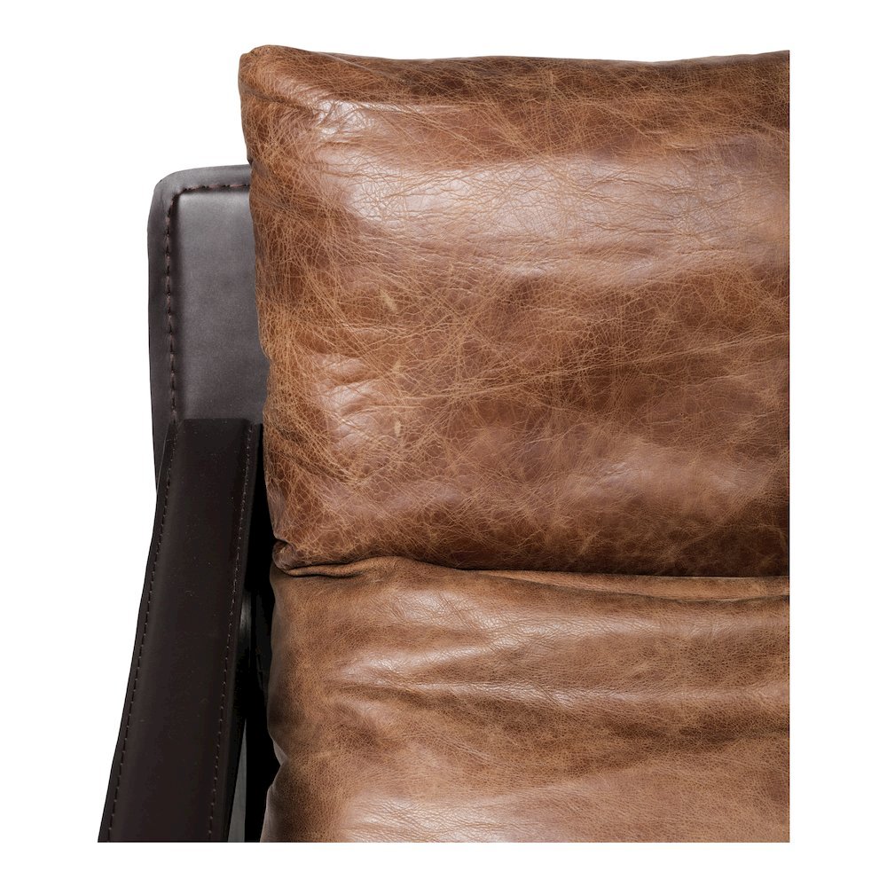 Mid Century Rustic Armchair Brown Leather with Black Iron Frame
