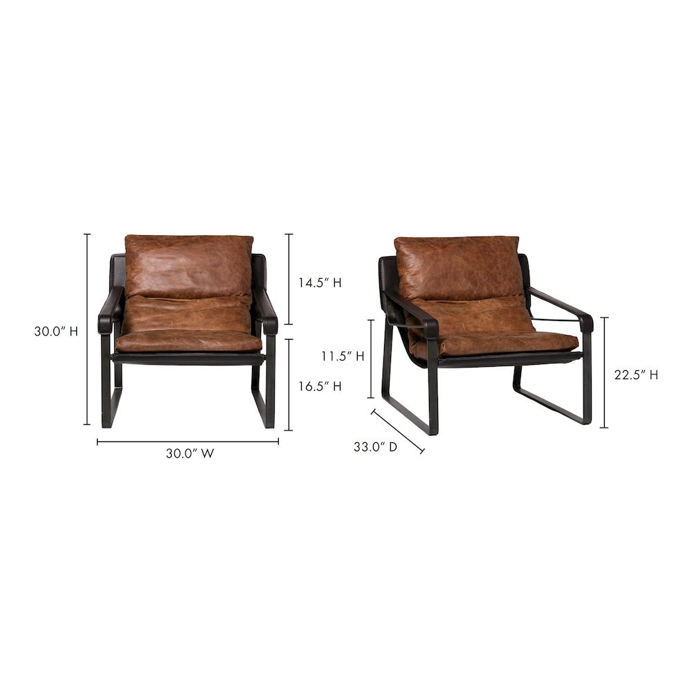 Mid Century Rustic Armchair Brown Leather with Black Iron Frame