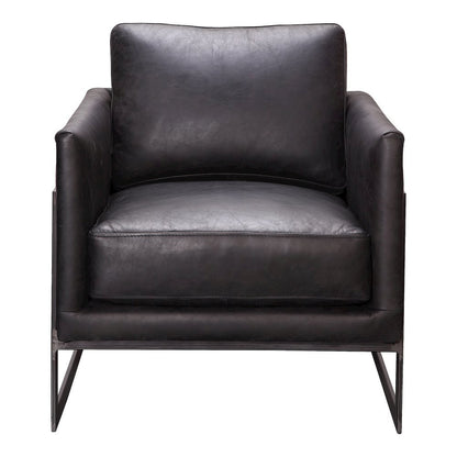 Modern Armchair with Black Leather Seat and Sturdy Metal Frame