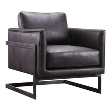 Modern Armchair with Black Leather Seat and Sturdy Metal Frame