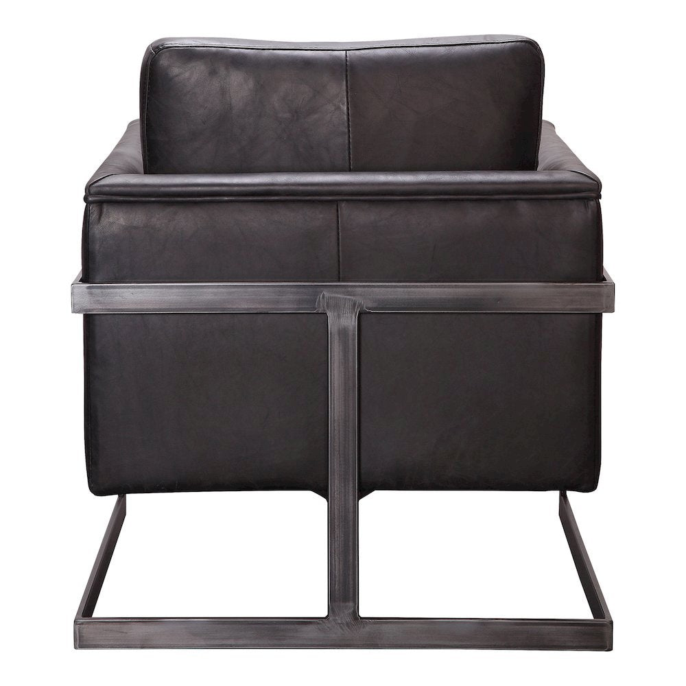 Modern Armchair with Black Leather Seat and Sturdy Metal Frame