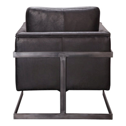 Modern Armchair with Black Leather Seat and Sturdy Metal Frame