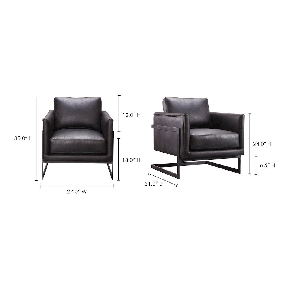 Modern Armchair with Black Leather Seat and Sturdy Metal Frame