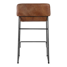 Brown Bar Stools Set of 2 Faux Leather Seating with Iron Frame Design