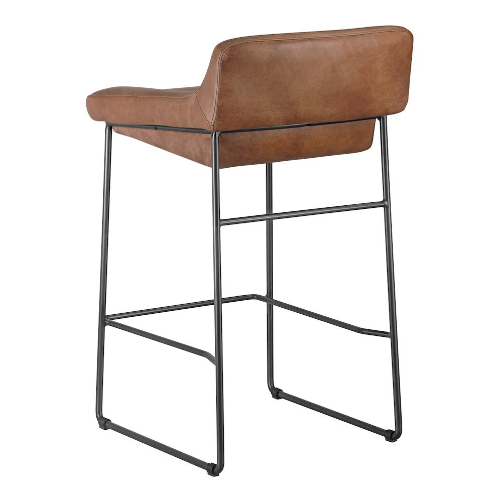 Brown Bar Stools Set of 2 Faux Leather Seating with Iron Frame Design