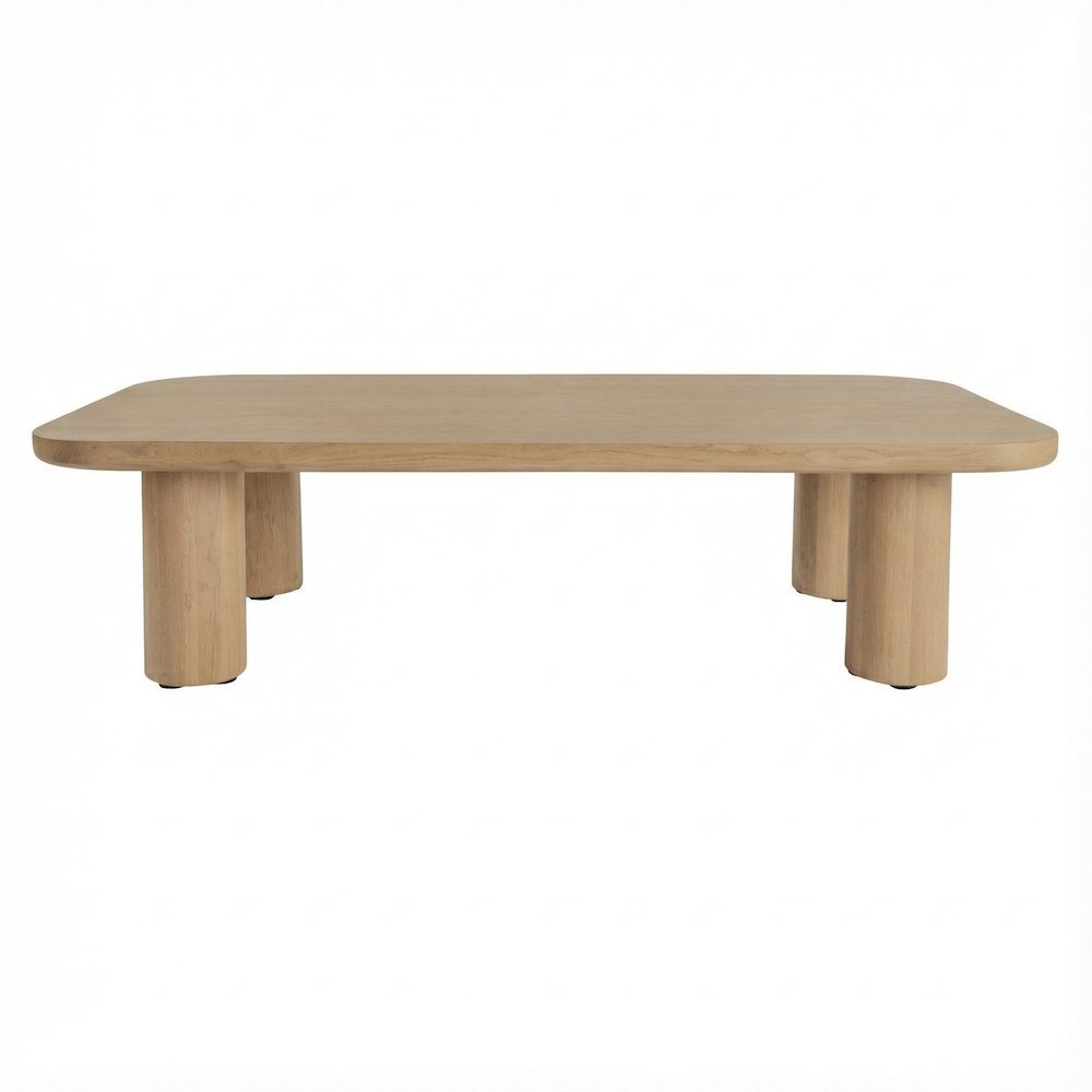 Solid Oak Coffee Table, Iron Frame and Matte Finish, Stain-repellent Design