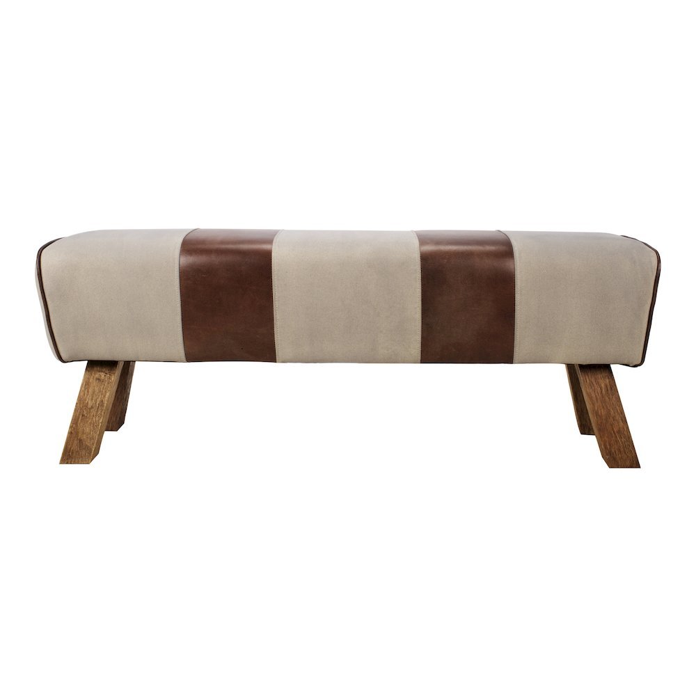 Brown Leather Bench, Elegant Entryway Bench with Wooden Legs