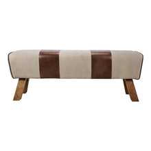 Brown Leather Bench, Elegant Entryway Bench with Wooden Legs