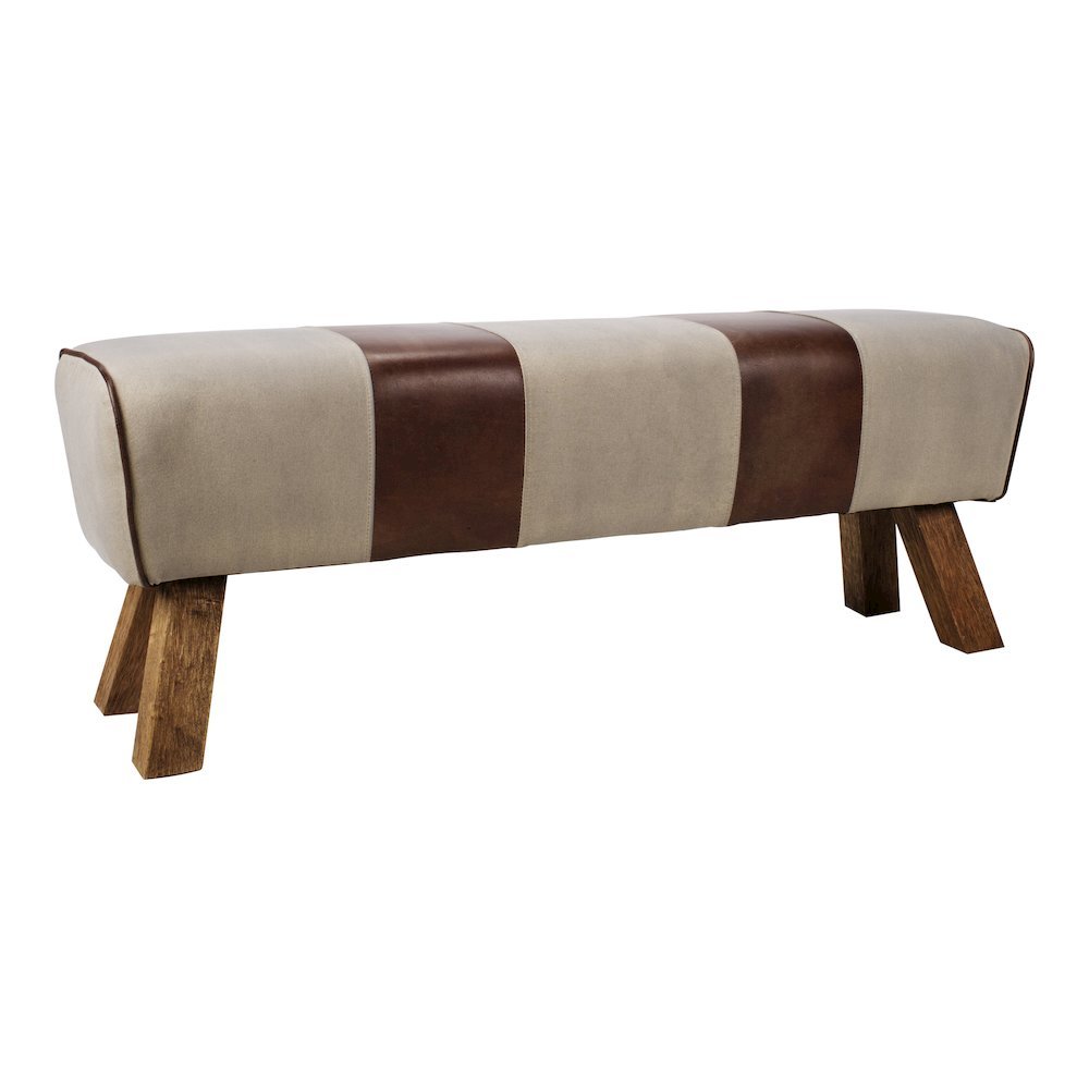 Brown Leather Bench, Elegant Entryway Bench with Wooden Legs