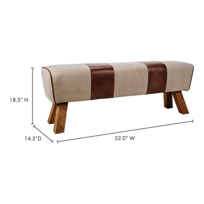 Brown Leather Bench, Elegant Entryway Bench with Wooden Legs