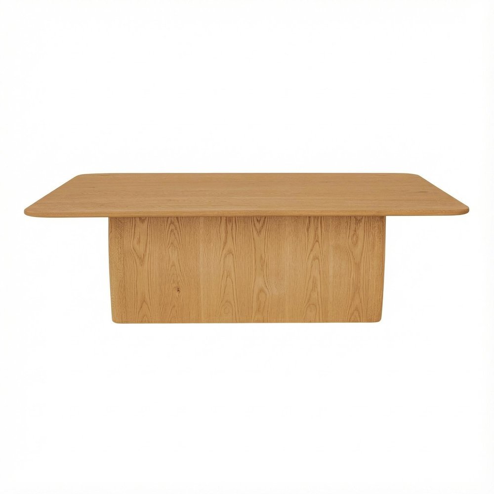Brown Oak Veneer Coffee Table with Solid Oak Base and Sturdy Design