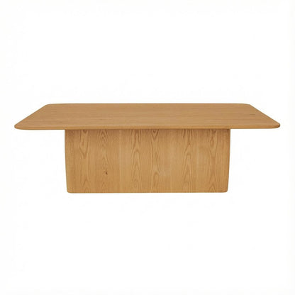 Brown Oak Veneer Coffee Table with Solid Oak Base and Sturdy Design
