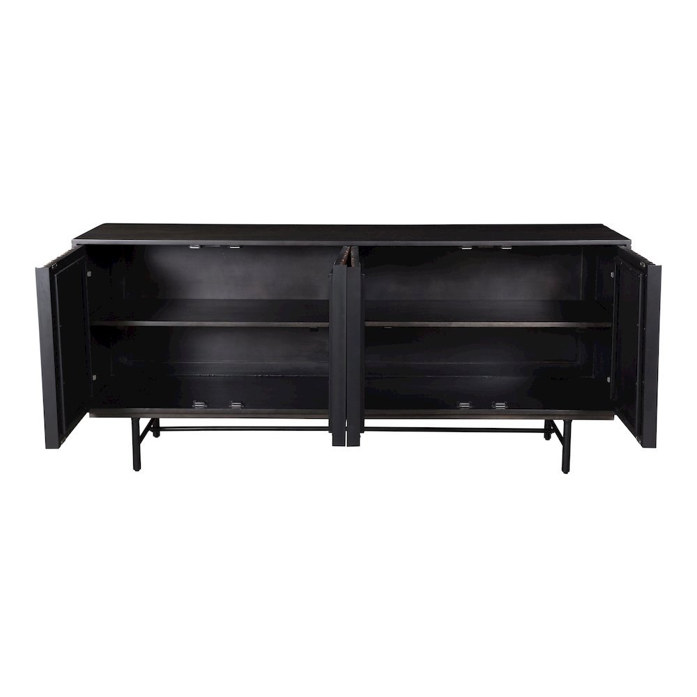 Black Sideboard Cabinet – Wooden Accent Credenza with Iron Base