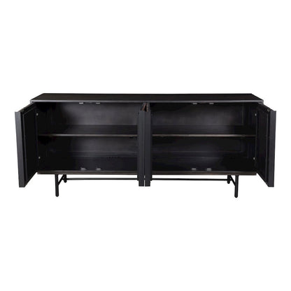 Black Sideboard Cabinet – Wooden Accent Credenza with Iron Base
