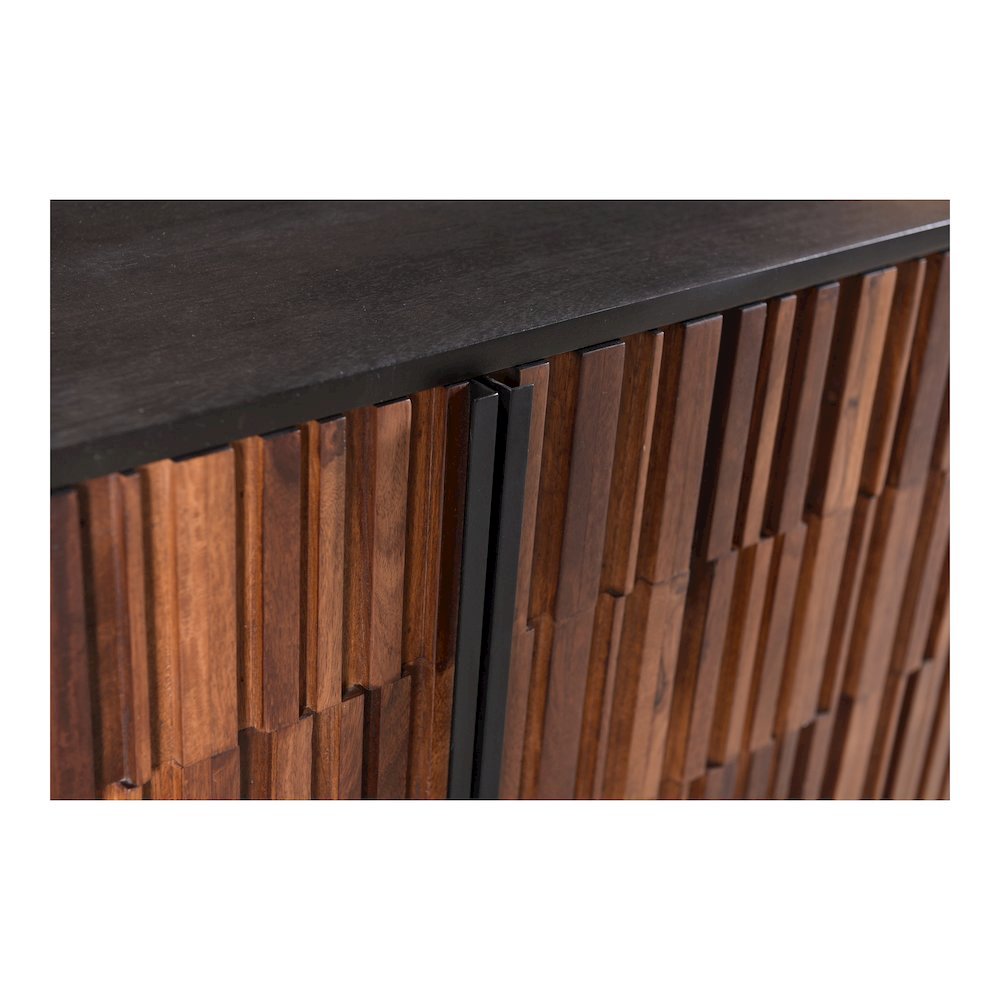 Black Sideboard Cabinet – Wooden Accent Credenza with Iron Base
