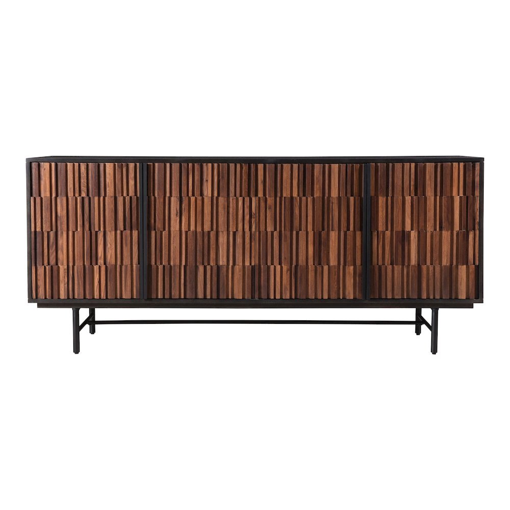 Black Sideboard Cabinet – Wooden Accent Credenza with Iron Base