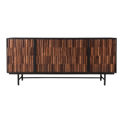 Black Sideboard Cabinet – Wooden Accent Credenza with Iron Base