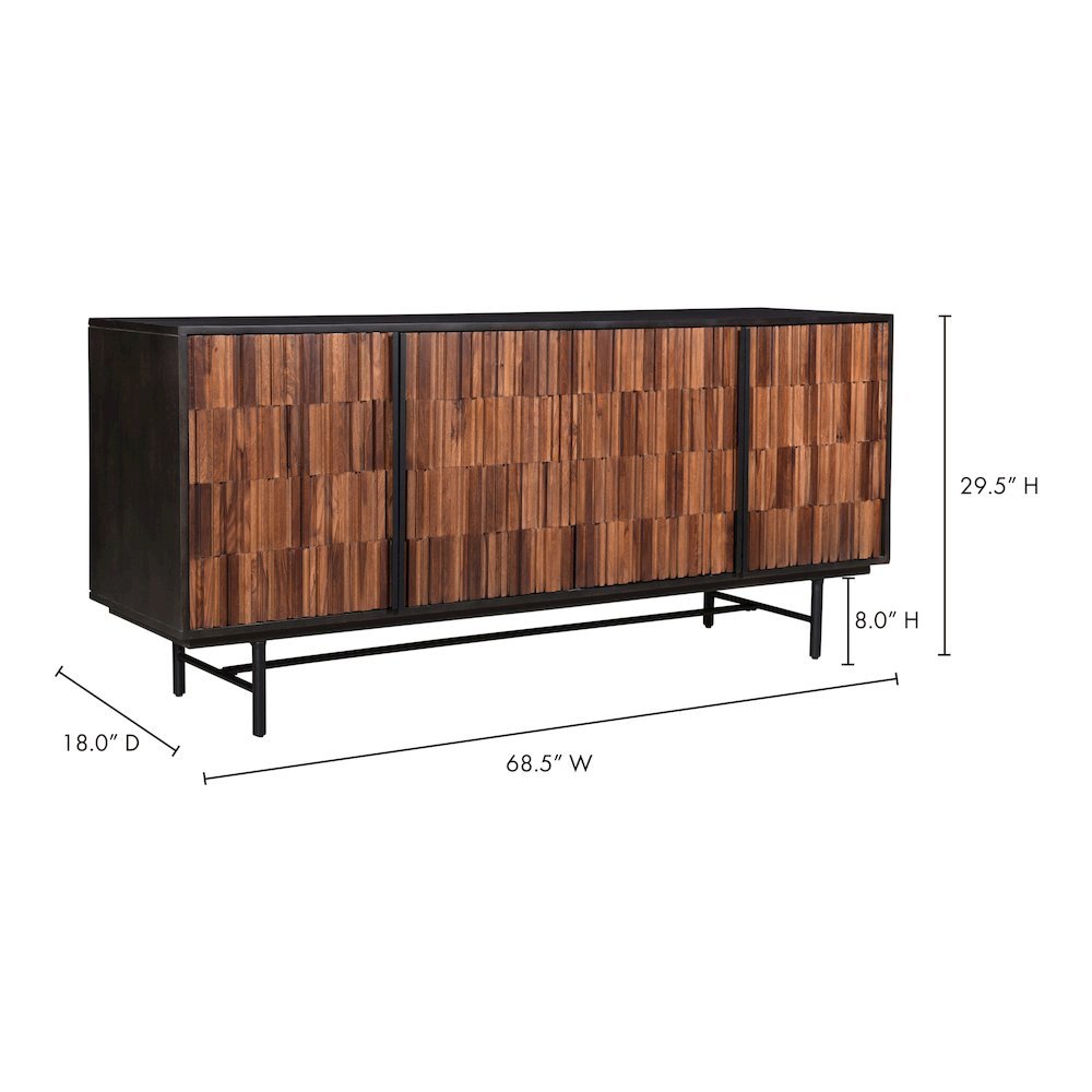 Black Sideboard Cabinet – Wooden Accent Credenza with Iron Base
