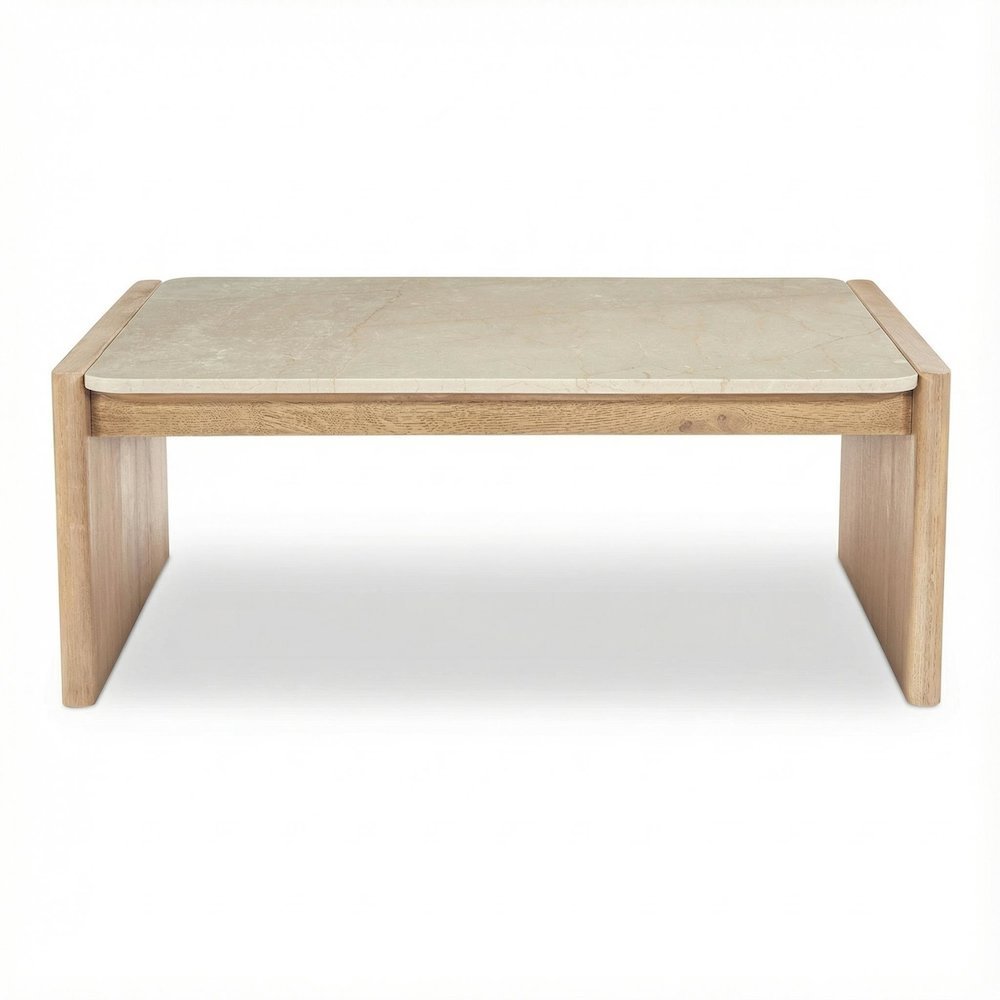 Brown Oak Coffee Table with Bottichino Marble Frame and Sturdy Design