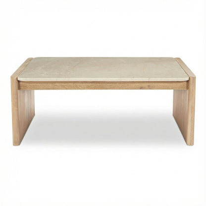 Brown Oak Coffee Table with Bottichino Marble Frame and Sturdy Design