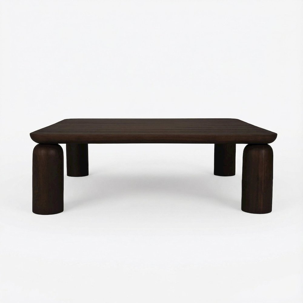 Brown Solid Teak Wood Coffee Table with Matte Finish and Durable Metal Hardware