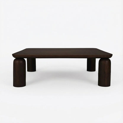 Brown Solid Teak Wood Coffee Table with Matte Finish and Durable Metal Hardware