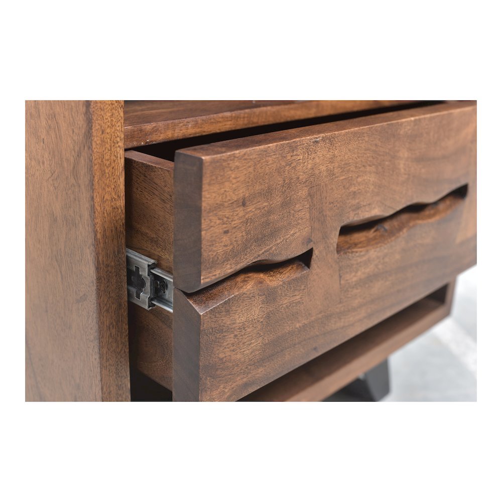 Brown Wood Nightstand – Unique Natural Bedside Table with Drawer and Steel Legs